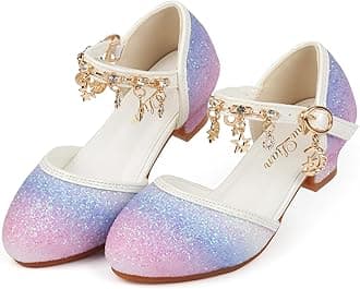 ChuLian Little Kids Girls Dress Pumps Glitter Sequins Princess Low Heels Princess Dress Shoes Party Dance Shoes Rhinestone Sandals