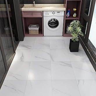 Livelynine White Marble Peel and Stick 12x12 Inch 16pcs Square Vinyl Floor Tile