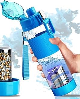 Filterelated Quickly Alkaline Water Bottle,22oz Bottle Reduce ORP Ph Water Filter Bottle Alkaline 9.5,One Key to Open Portable Alkaline Water Filter Bottle for Sports, Camping