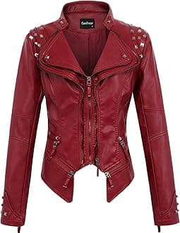 chouyatou Women's Fashion Studded Perfectly Shaping Faux Leather Biker Jacket
