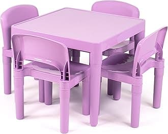 Humble Crew, Purple Kids Lightweight Plastic Table and 4 Chairs Set, Square
