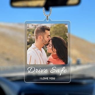 TEQUAN Custom Photo Car Charm Ornament - Personalized Rearview Mirror Decor Hanging Accessory, Acrylic Picture Pendant Gifts for Couple Friend Family (Car Ornaments)