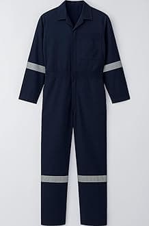 Professional Navy Blue Work Coverall with Reflective Stripes Boiler Suit, Full Length, Industrial Safety Uniform, Long Sleeve