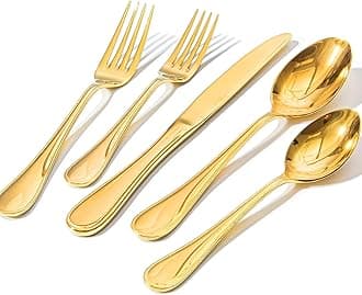60 Piece Teardrop Silverware Set for 12, 18/10 Stainless Steel Flatware Set, Modern Design Cutlery Set for Home/Hotel/Wedding,Mirror Polished and Dishwasher Safe, Gold