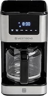 Drip Coffee Maker Brews Hot or Iced, Programmable with Brew Strength Selector Auto Shut-Off and 6 Functions Permanent Mesh Filter and Glass Carafe, 12-Cup, Metallic
