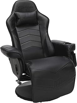 Racing Style Gaming Lounger with Adjustable Backrest, Leather, Black, 35.04"-51.18" D x 30.71" W x 37.01"-44.88" H