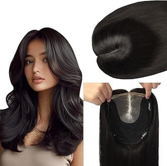 HAIR 16 Inch Toppers for Women Real Human Hair Natural Black color 150 Density 6x7inch Silk Base 75 grams All Remy Human Hair Wiglets Hairpieces for Thinning Hair (#1B 16inch)