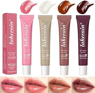 4 Color Glossy Lip Butter Balm, Moisturizing Lip Gloss Butter Non Sticky High Shiny Finish Lip Glow Oil, Natural Plumping Lip Tint Lip Care & Repair Lip Mask for Soft & Smooth & Protect Dry Lip