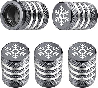Tire Valve Stem Cap Cover - (5 Pack) Tire Air Caps Metal with Plastic Liner Corrosion Resistant Leak-Proof Snow Snowflake for Car Motorcycle Bike Grey