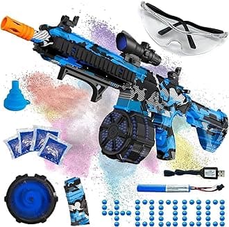 Electric Gel Ball Blaster, High Speed Automatic Splatter Ball Blaster with 60000+ and Goggles, Rechargeable Splatter Ball Toys for Outdoor Activities Shooting Game Party Favor-Bluebl