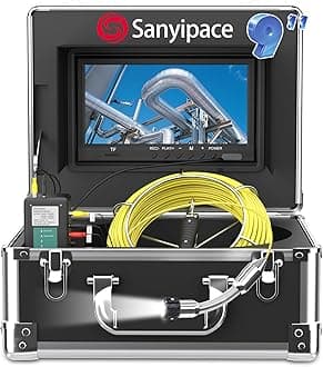 Sanyipace Sewer Camera 65FT/20M with DVR Recorder, Pipe Inspection Scope with Lights, IP68 Waterproof Camera Probe, 9" Color Screen, 16GB TF Card, Guide Wheel