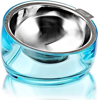 Felli Pet Oblik Raised Dog Food Water Bowl Stainless Steel, No Spill Tilted Oval Dish Dishwasher Easy Clean for Small Medium Breed, Elevated Plastic Stand Angled Metal Feeder Pug (1.5Cups, Sapphire)