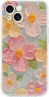 Cute Case Compatible with iPhone 15, Colorful Retro Oil Painting Printed Flowers Case, Aesthetic Floral Pattern Soft TPU Shockproof Cover for Girls Women