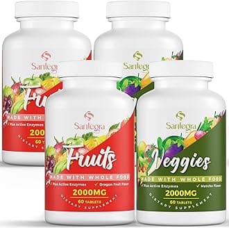 2000 MG Fruit and Veggies Supplement, 35+ Fruits and Vegetables for Daily Variety, 100% Whole Food Superfoods, Natural Vitamins for Women & Men, Sugar-Free, Gluten-Free, Vegan, 240 Tablets