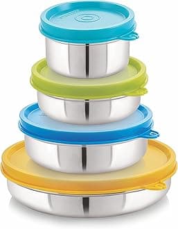 STEELLOCK Flex Stainless Steel Containers Size Slim 150ml x 1, 200ml x 1, 350ml x 1, 550ml x 1 (Yellow/Blue/Green/Turquoise)