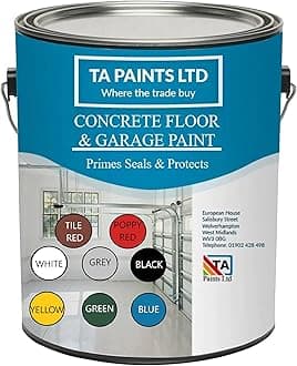 T A Paints Ltd 5L Heavy Duty Concrete Floor & Garage Paint 3 in 1 Primer Sealer Protects Industrial Factory 1K Polyurethane Coating (Gloss Tile Brick Red)