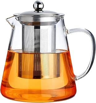 PARACITY Glass Teapot Stovetop 32 OZ, Borosilicate Clear Tea Kettle with Removable 18/8 Stainless Steel Infuser, Teapot Blooming and Loose Leaf Tea Maker Tea Brewer for Camping, Travel (950ML)