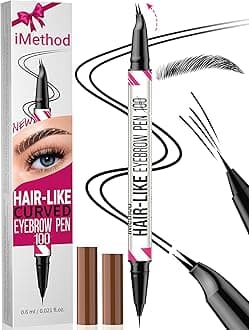 Curved Eyebrow Pen - 2-in-1 Dual-Ended Microblading Eyebrow Pencil with Curved Tip and Precise Brush-Tip, Brow Pen for Natural Hair-Like Brows, Lasts All-Day, Black