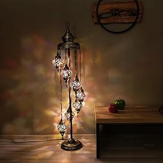 Asylove Turkish Floor Lamp, Mosaic Turkish Lamp, 7 GlobeFloor Lighting Standing Decorative Home Modern Designs Offer Handmade Glass 5 inch Globe - Total Dimensions 18 x 18 x 60 inch (Colorful)