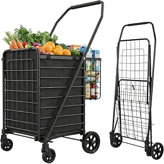Heavy-Duty Folding Shopping Cart with Waterproof Liner & 360° Swivel Wheels | Collapsible Grocery Cart for Easy Transport, Ideal for Laundry, Shopping, and Travel – 132 LBS Capacity