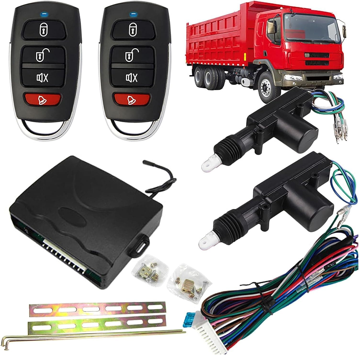 Power Central Locking System 24V DC, Auto Remote Control Vehicle Keyless Entry System for Truck 2 Doors, Automotive Replacement Door Lock Kit Motors with Lock, Unlock, Truck Search