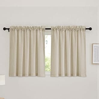 RYB HOME Sheer Curtains Half Window Drapes - Rod Pocket Window Panel Semi Sheer 100% Pure Natural Fabric Curtain for Farmhouse/Home Office W 52 x L 36 inches, Taupe, Pack of 2