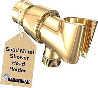 100% METAL Shower Head Holder for Hand Held Showerheads, Polished Brass | Adjustable Shower Arm Mount with Universal Wall Hook Bracket and Brass Pivot Ball
