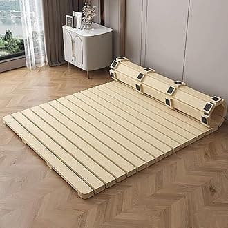 Folding Bed Frame, Natural Solid Wood Bed Frame,Japanese Platform Bed Frame Wooden Slatted Pallet Floor Bed, 79''x59'' (79''Lx71W)