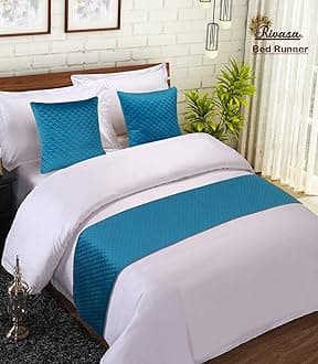 Velvet ultrasonic Quilted Bed Runner (16X100 inch) with 2 Cushion Cover (16X16 inch) (Torquise)