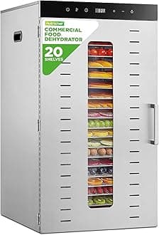 NutriChef 20 Layer Commercial Food Dehydrator Machine - Includes 20 Stainless Steel Trays, Built-in Digital Timer and Temperature Control, Ideal for Jerky Meat, Fruit, Pet Treats, and Vegetables