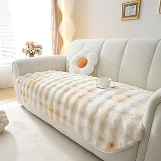 MERRYLIFE Tie Dye Thick Plush Faux Rabbit Fur Sofa Slipcovers 1-Piece Non-Slip Warm Soft Cozy Couch Covers Sofa Cushion Furniture Protector(Tie Dye Beige, Sofa Cushion 90 * 210cm)