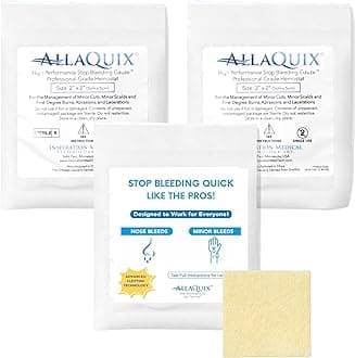 (Pack of 3) AllaQuix Stop Bleeding Pad (LARGE 2-inch square) Professional-Grade First-Aid Hemostatic Gauze (Blood Clotting Bandage)