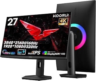 KOORUI 27" 4K QD-Mini LED Gaming Monitor - Dual-Mode (UHD 160Hz or FHD 320Hz), 1ms, 99% Adobe RGB, HDR1400, 90W USB-C, HDMI 2.1/DP1.4, VESA, Tilt Height Swivel Vertical Adjustment, Black, S2741LM