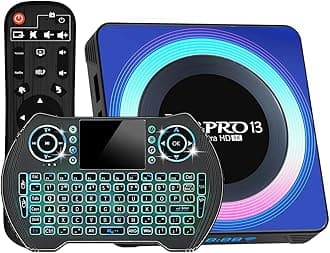 Android TV Box 8K, Android 13.0 TV Box with 4GB RAM 64GB ROM, Quad-Core Processor, WiFi 6, Bluetooth 5.0, HDR10, Backlit Wireless Keyboard and Remote