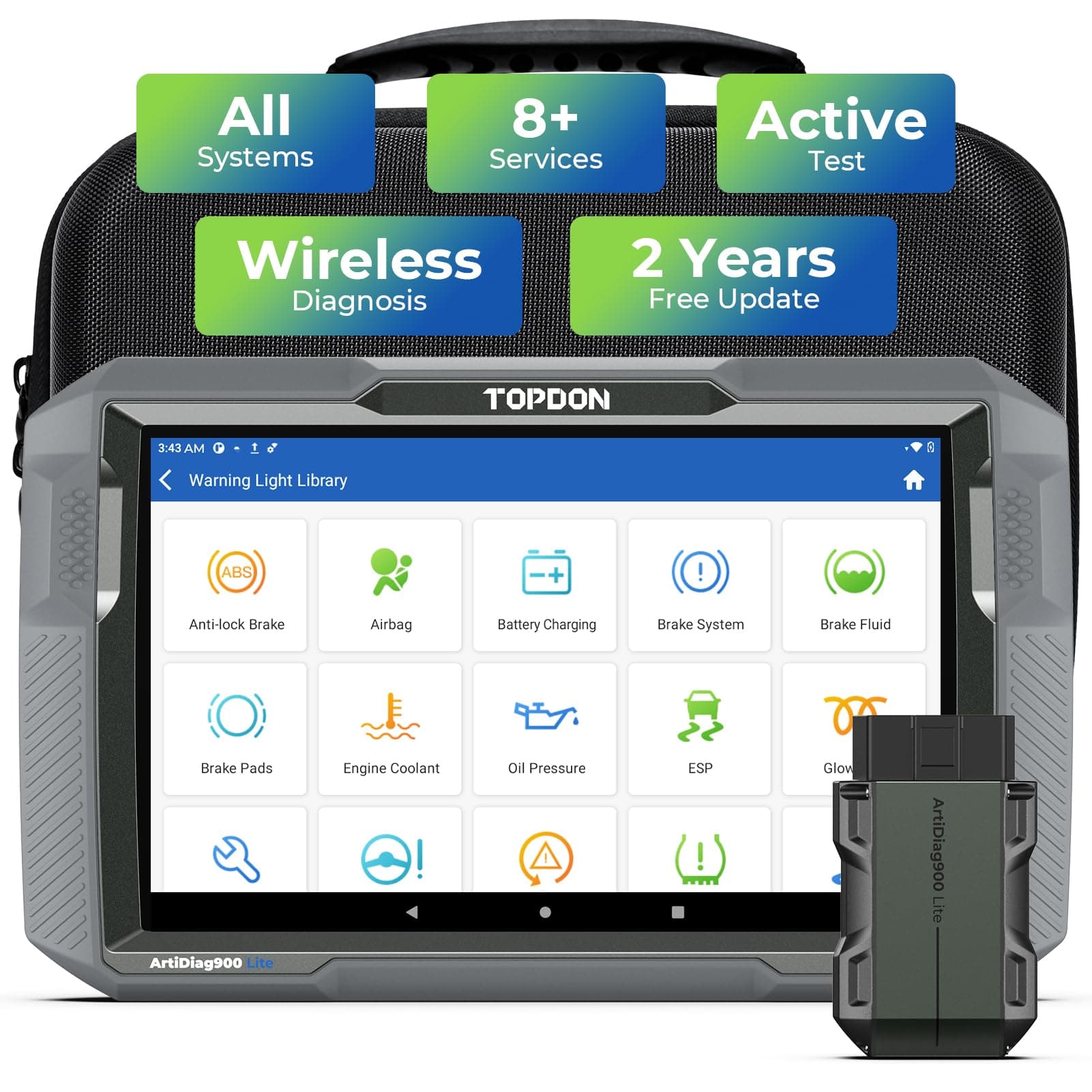 TOPDON Car Diagnostic Tool ArtiDiag900 Lite with BiDirectional Scan, FCA Gateway and CAN-FD, Full Systems Diagnosis with 8+ Reset Services, Wireless Bluetooth OBD2 scanner, AutoVIN, 2-Year Free Update