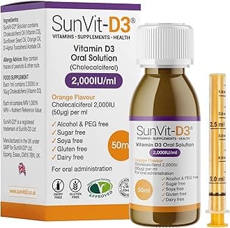 SunVit-D3 Vitamin D3 2000IU Oral Solution - Vitamin D for Kids | Cholecalciferol Vitamin D Drops Baby | Supports Bone, Teeth, Muscle & Immune System (50ml Orange Flavor)