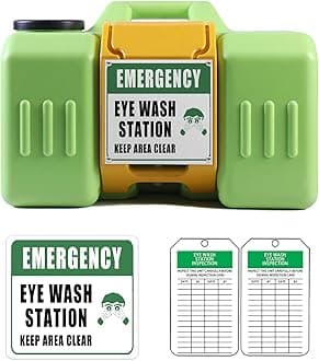 Portable Eyewash Station 9-gallon OSHA approved with One Station Sign and Two Inspection tags, Wall-Mounted Gravity-Flow Indoors and Out, 35L Refillable Eyewash Station Heavy Duty