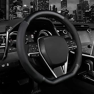 d Shape Steering Wheel Cover,Premium Leather Car Steering Wheel Protector Sport Carbon Fiber Design,Non-Slip & Breathable,Universal Fit 15 Inch Car/Auto/SUV Flat Bottom Steering Wheels (Matt Black)