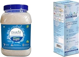 Diabliss Diabetic Friendly Herbal Cane Sugar - Free from Chemicals/Artificial Sweeteners - Low Glycemic Index (GI) - 1Kg Reusable Jar (1kg & Blood Glucose Management Herbal Water)