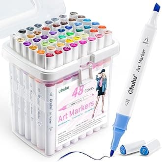 Markers, 48-color Double Tipped Alcohol Markers, Chisel & Fine Alcohol-based Art Marker Set for Adults Coloring Illustration, Great Value Pack for Students' Art Class, Better Designed Grip