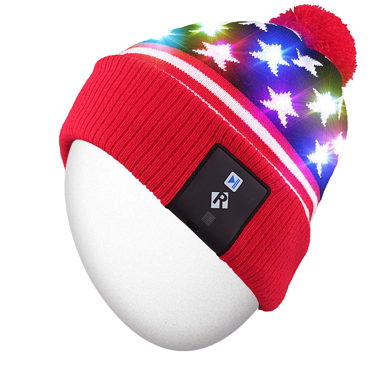 Qshell LED String Light Up Beanie Hat Knit Cap with Copper Wire Colorful Lights 15 LEDs for 6-12 Kids Indoor and Outdoor, Festival, Holiday, Celebration, Parties,School, Red
