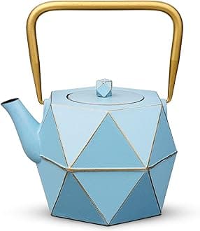 Cast Iron Teapot, Stovetop Safe Japanese Cast Iron Tea Kettle, Diamond Design Tea Pot with Removable Infuser for Loose Tea, 30 Ounce (900 ml), Blue