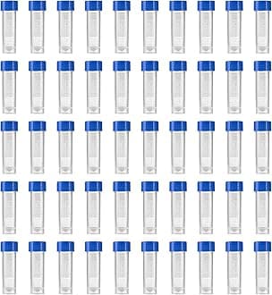 Eowpower 50pcs 5ml Plastic Graduated Vial Storage Container Test Tubes with Screw Caps