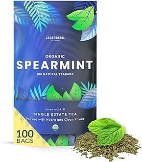 Organic Spearmint Herbal Tea — 100 Tea Bags | Grown in USA | Eco-Friendly Tea Bags | Non-GMO Caffeine Free Tea | Cederberg Tea Company