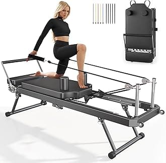 SogesPower Pilates Reformer Machine for Home Gym Workout, Foldable Pilates Equipment with High Strength Alloy Springs for Beginners, Up to 400lbs
