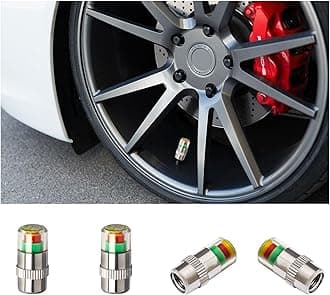 4 PCS Tire Pressure Monitor Valve Stem Caps, 2.4 Bar 36 PSI Car Tire Pressure Monitor Sensor Indicator with 3-Color Eye Alert, Universal Valve Stem Caps for Cars, SUVs, Trucks (Silver)