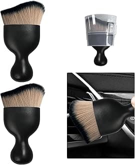 Ziciner 2 PCS Car Detailing Brush, Curved Soft Bristles Auto Removal Dust Collectors, Universal Vehicle Dashboard, Air Conditioner Vents etc Interior Cleaning Tool Accessory (Brown/Black)