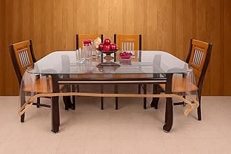STITCHNEST PVC Transparent 10 Seater Dining Table Cover with Gold Lace, (60x108 Inches)