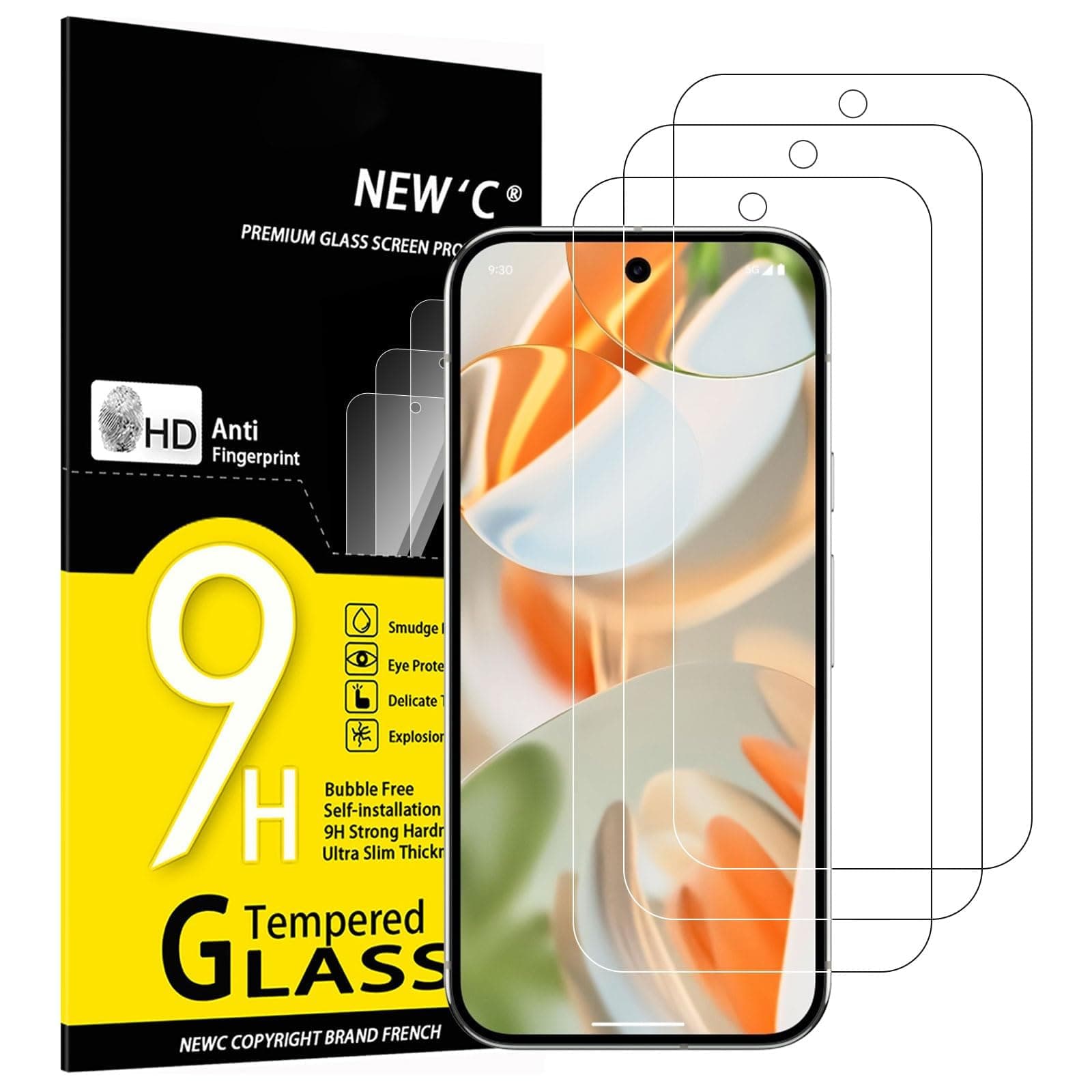 3 Pack Designed for Google Pixel 10/10 Pro, Pixel 9/9 Pro Screen Protector,Tempered Glass,Case Friendly Scratch-proof, Bubble Free, Ultra Resistant