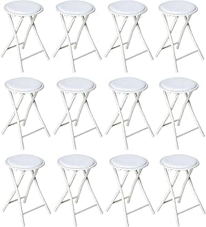 Nyxi Set of 12 Round Compact Folding Stool Chair for Home Office (12 Stool, White)